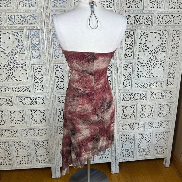 Y2K Hot Papaya Clothing Strapless Asymmetric Mesh Ruched Fitted Dress Sz Small - Picture 6 of 7